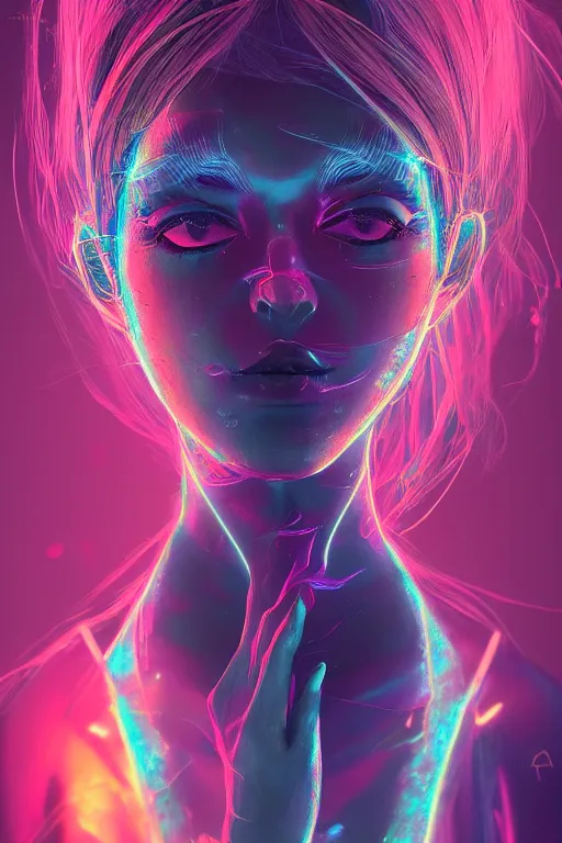 Image similar to photo of surreal goddes of war in neon lighting, elegant, highly detailed, smooth, sharp focus, trippy, dmt, psychedelic, illustration, beautiful, geometric, trending on artstation, cinematic, artwork by WLOP