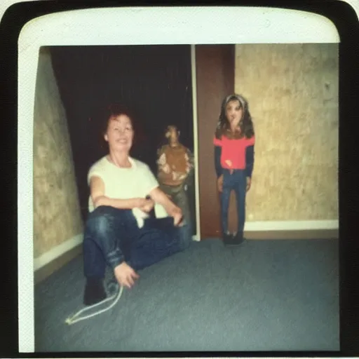 Image similar to polaroid coloured photo of a poltergeist paranormal activities with mirage