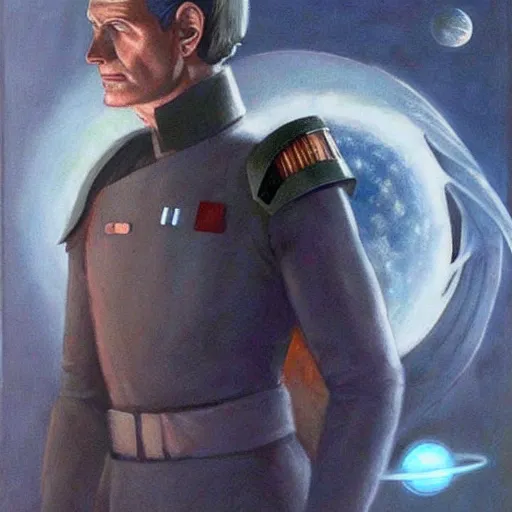 Image similar to grand admiral thrawn chiss, horror, ethereal, fantasy, space opera, painting by magalie villeneuve