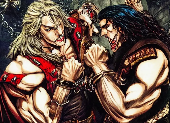 Image similar to castlevania richter and dracula arm wrestling by ayami kojima