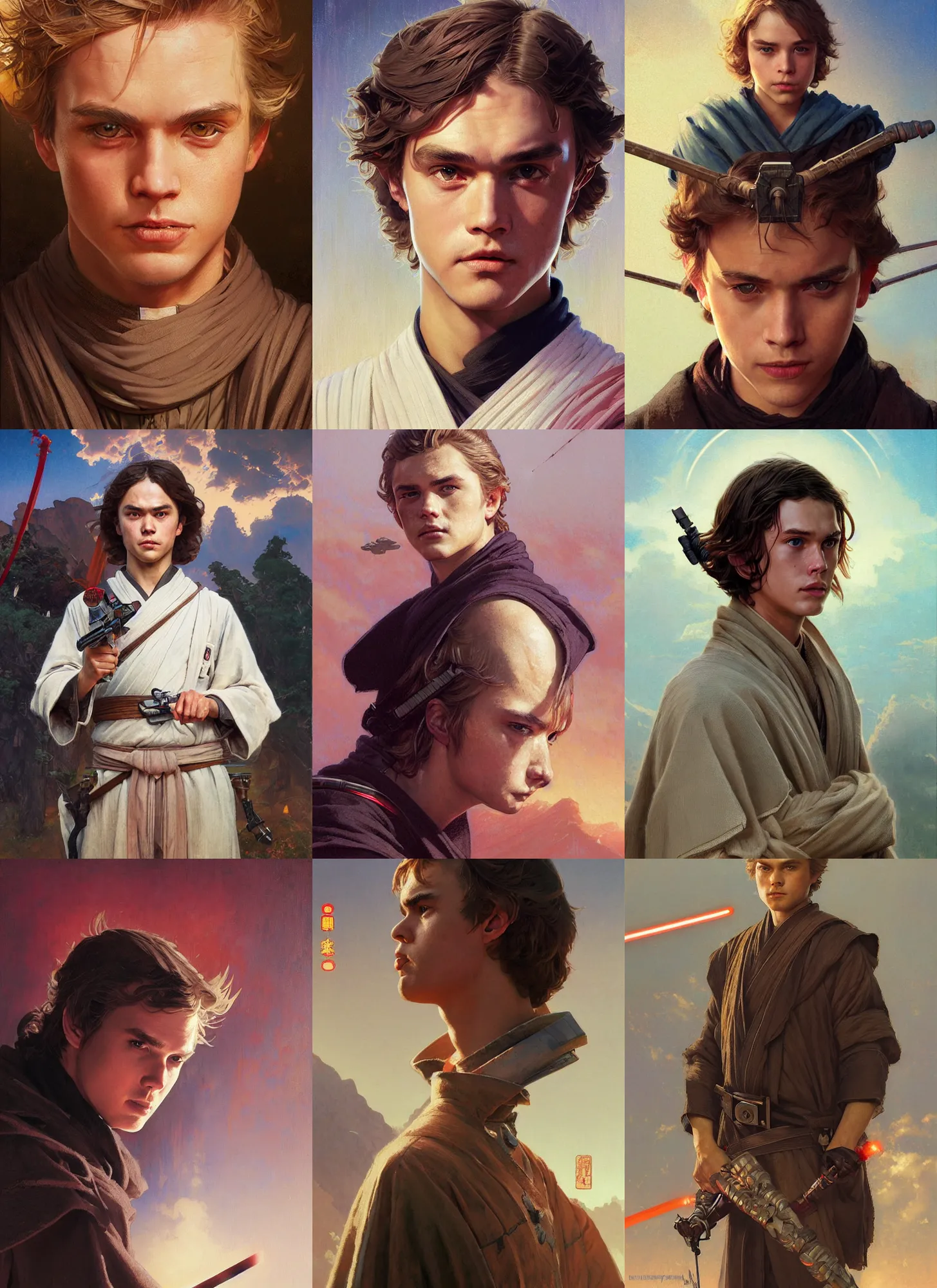 Prompt: highly detailed anakin skywalker portrait, norman rockwell, wuxia art by greg rutkowski, loish, rhads and thomas kinkade, ilya kuvshinov, rossdraws, alphonse mucha, global illumination, detailed and intricate environment