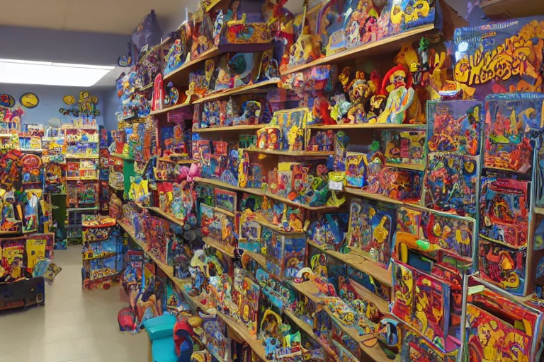 Image similar to photo of a toy store for wizards, magical toys