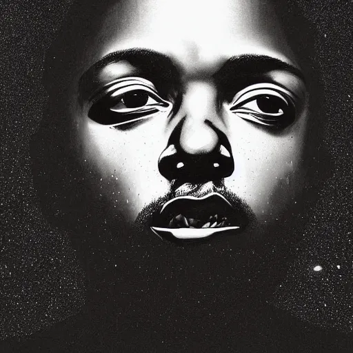 Prompt: kendrick lamar, portrait, meta by dan hillier, style of dan hillier