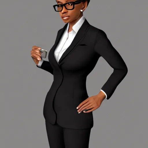 Prompt: female lawyer in black business suit, light brown neat hair, trending on artstation, portrait, digital art, modern, sleek, highly detailed, formal, serious, determined, lawyer, colorized, smooth, charming, pretty, glasses