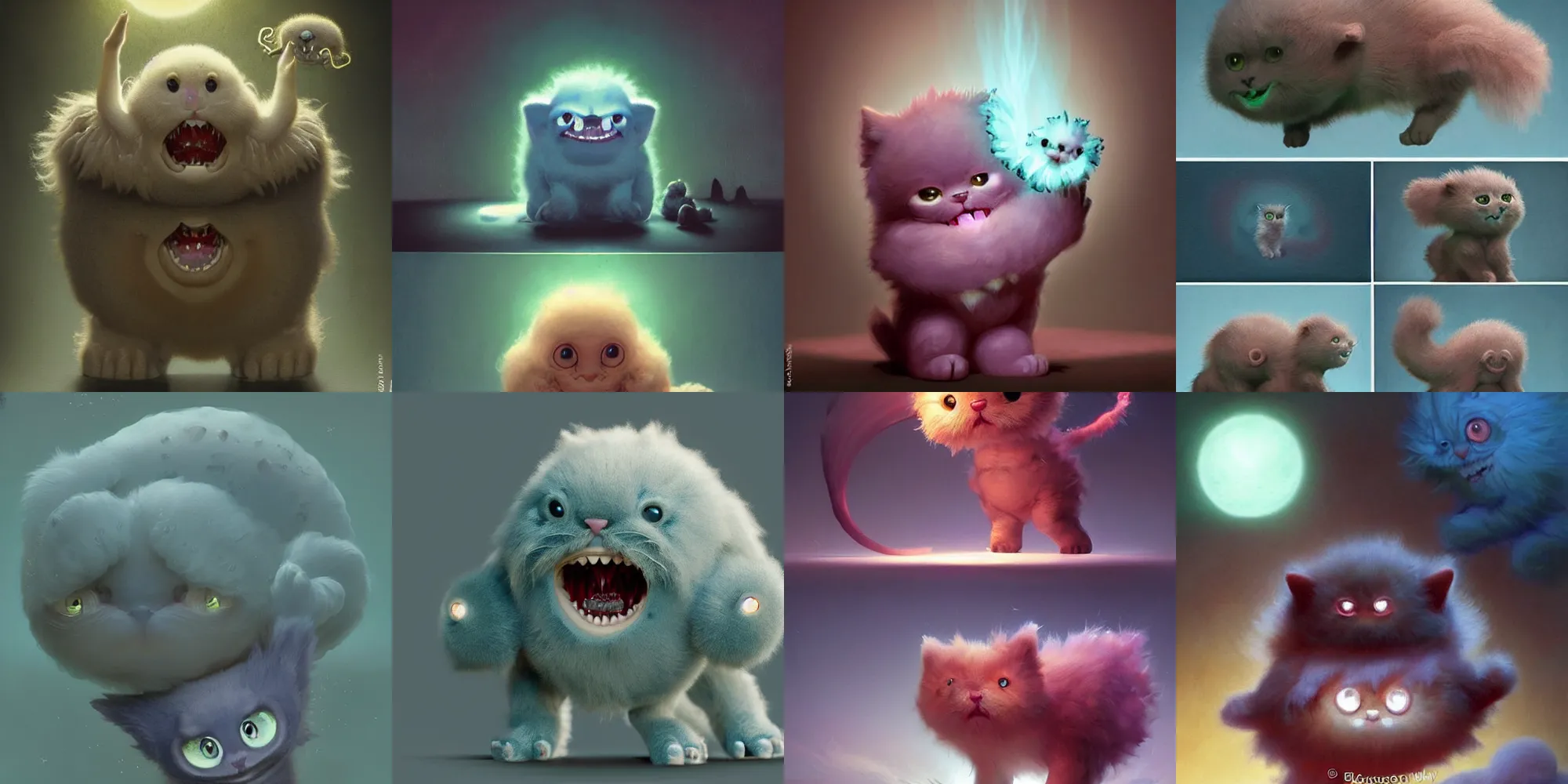 Prompt: cute! fluffy baby cat, fury, SSS, wrinkles, grin, rimlight, jelly fish dancing, fighting, bioluminescent screaming pictoplasma characterdesign toydesign toy monster creature, artstation, cg society, by greg rutkowski, by William-Adolphe Bouguereau, by zdzisław beksiński, by Peter mohrbacher, by nate hallinan, 8k