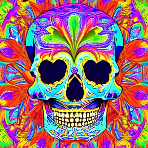 Prompt: a psychedelic calaveras skull