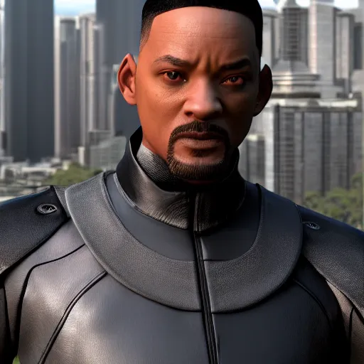 Image similar to Will Smith as a Square Enix Villain 2005 JRPG cinema 4d render, Ray tracing reflection, natural lighting, Unreal Engine award winning photography