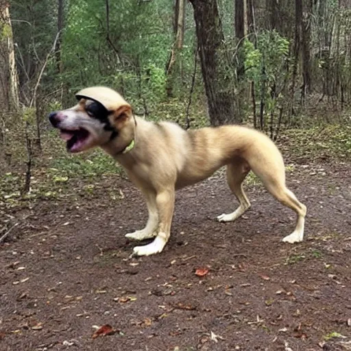 Prompt: trailcam footage of a deformed quadruped dog creature with scary pointy skinny limbs, uncanny valley, liminal, creepypasta, nightmare