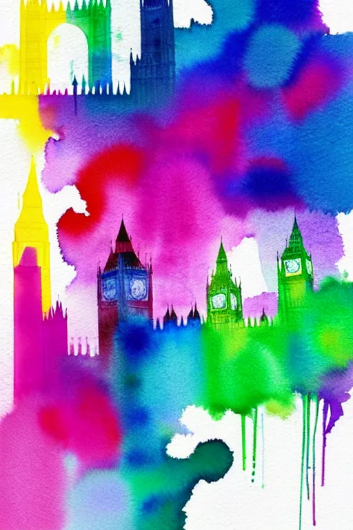 Prompt: minimalist colorful watercolor splash ink art of london