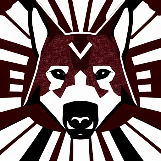 Image similar to A dingo mascot, maroon and white, NFL, highly detailed design, high evolution, legendary, smooth, sharp focus, line art, Canva art, art by Paul Rand