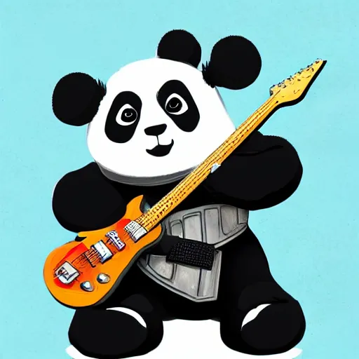 Image similar to panda templar knight playing an electric guitar, trending on artstation