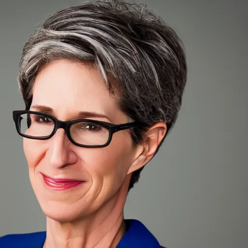 Image similar to dslr photo portrait still of 6 0 year old age 6 0 rachel maddow at age 6 0!!!, 8 5 mm f 1. 8