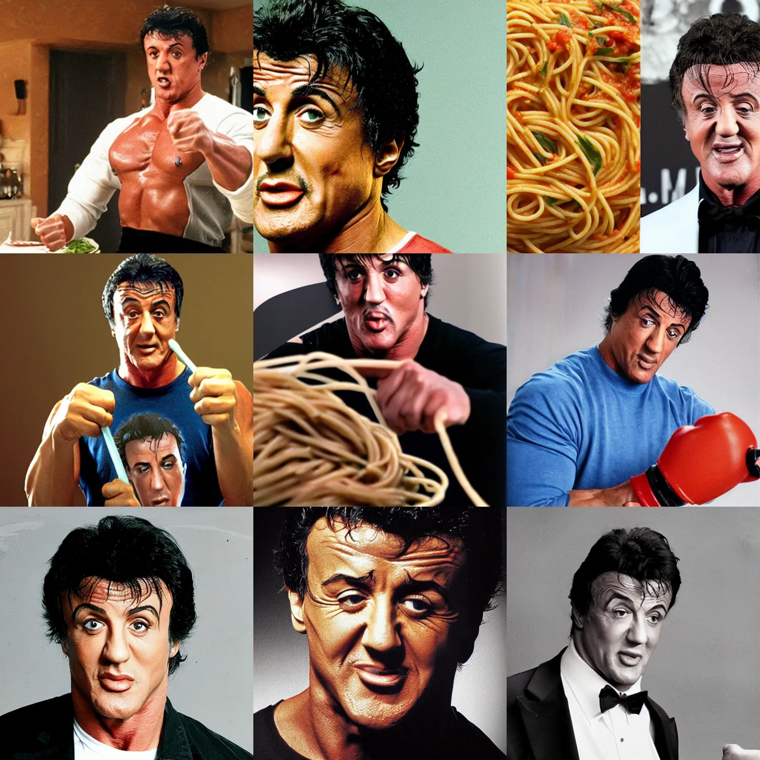 Prompt: spaghetti - made sylvester stallone