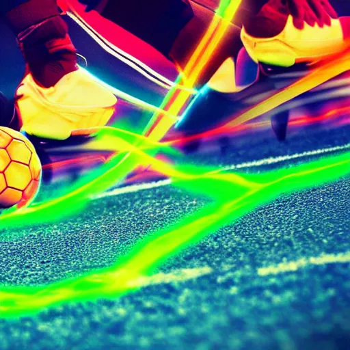 Prompt: soccer, futuristic, high def, realistic people, neon colours, high saturation,