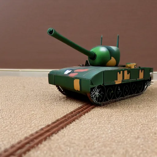 Prompt: thomas the military tank in the trolley dillema