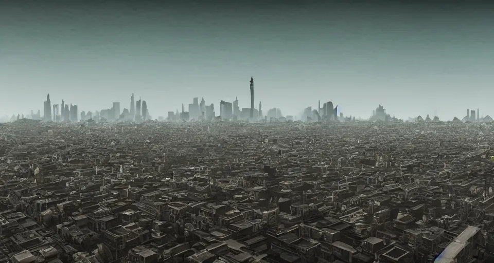 Prompt: view on brutalistic city in the horizon, in style of brutalism, detailed, sharp, 8 k