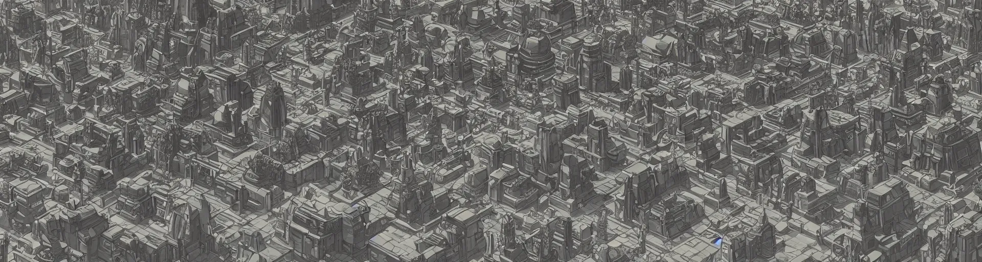 Prompt: a wide landscape shot of a dwarven city with retrofuturist art deco architecture