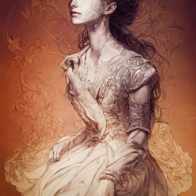 Image similar to the portrait of the lawful good alignment personified as an absurdly beautiful, graceful, elegant, sophisticated, young woman, an ultrafine hyperdetailed illustration by kim jung gi, irakli nadar, intricate linework, bright colors, octopath traveler, final fantasy, unreal engine 5 highly rendered, global illumination, radiant light, detailed and intricate environment