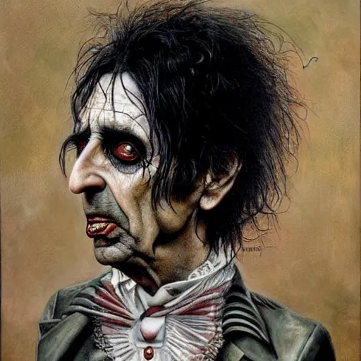 Prompt: a hyperrealistic painting of Alice Cooper by Santiago Caruso