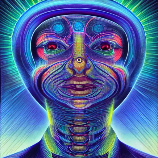 Image similar to humankind transcendence into collaborative intelligence, group intelligence, ai, by alex grey, album cover, award winning, beautiful, colorful, volumetric lighting, trending on artstation