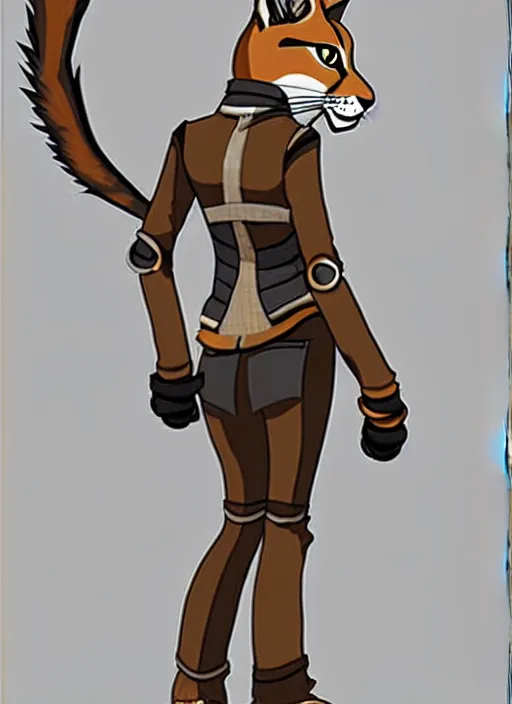 Prompt: the full body of anthropomorphic lynx fursona from behind wearing a steampunk suit, anime, manga