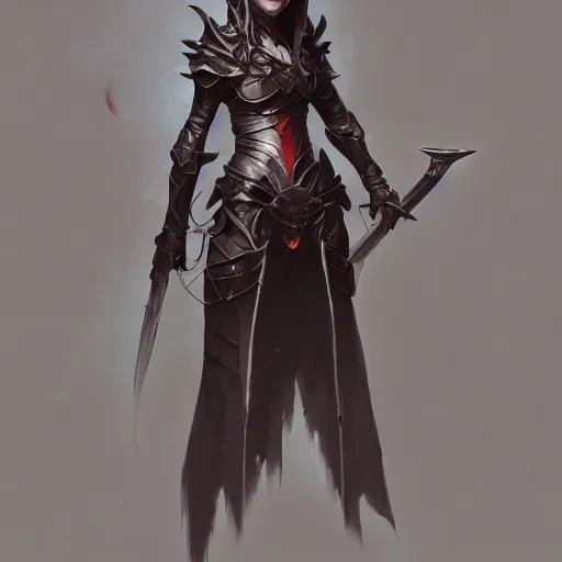 Image similar to trending on artstation, holding a sword, vampire, character design, concept art, style of greg rutkowski, makoto shinkai, pretty face, forward facing, fantasy armor, highly detailed, digital art, witch, female