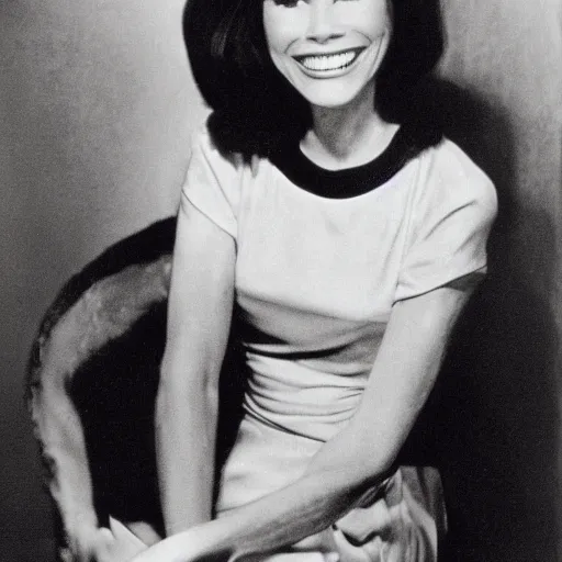 Image similar to A photo of Mary Tyler Moore in her younger days in a black and white photo. The date of the photo is 1963.