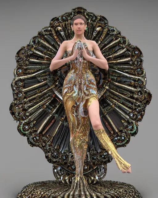 Image similar to a highly detailed metahuman 4 k close up render of a bella hadid nataraja monument renaissance in iris van herpen dress schiaparelli in diamonds crystals swarovski and jewelry iridescent in style of alphonse mucha gustav klimt trending on artstation made in unreal engine 4