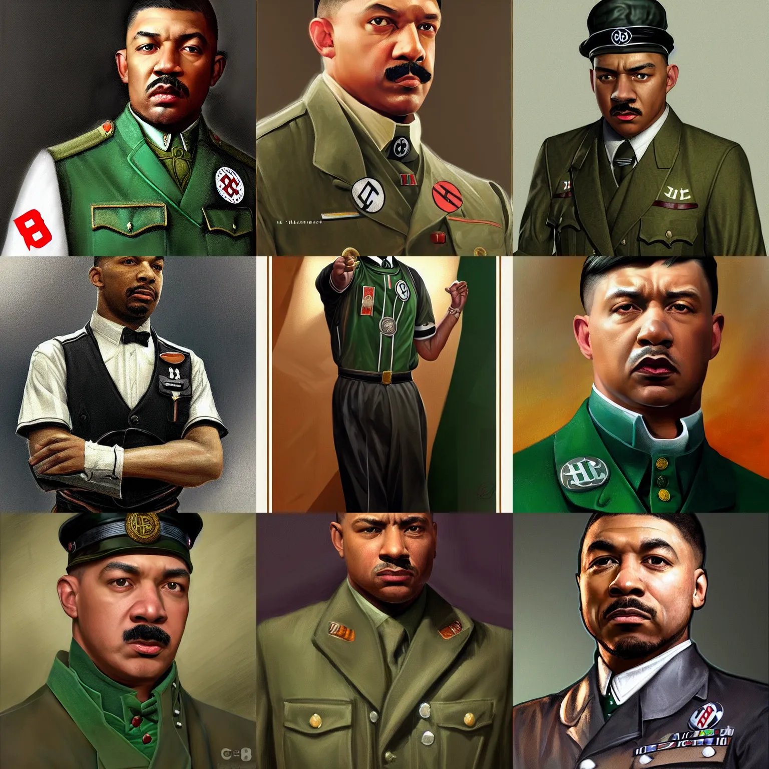 Prompt: Marcus Smart, Adolf Hitler portrayed by Boston celtics Marcus Smart, digital art, trending on artstation oil on canvas artstation by J. C. Leyendecker and Edmund Blair Leighton and Charlie Bowater octane render