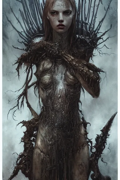 Image similar to portrait of hannah murray by hr giger, greg rutkowski, luis royo and wayne barlowe as a diablo, resident evil, dark souls, bloodborne monster