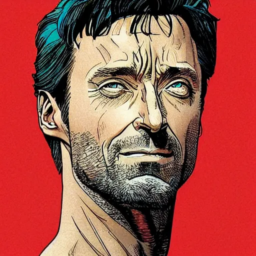 Image similar to “ hugh jackman retro minimalist portrait by jean giraud, moebius starwatcher, color comic, 8 k ”