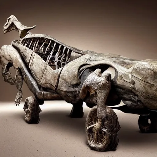 Prompt: automobile made from dinosaur bones, 6 5 million bc