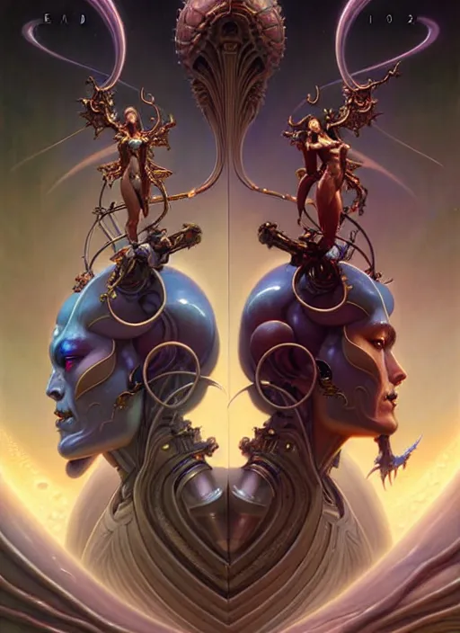 Prompt: beautiful gemini fantasy character portrait, ultra realistic, wide angle, intricate details, elysium artifacts, highly detailed by peter mohrbacher, hajime sorayama, wayne barlowe, boris vallejo, aaron horkey, gaston bussiere, craig mullins