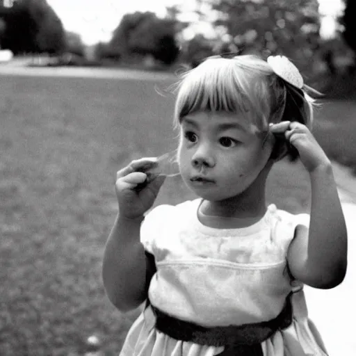 Image similar to 50 year old woman looking at her daughter, vintage photograph 35mm film, 1990s