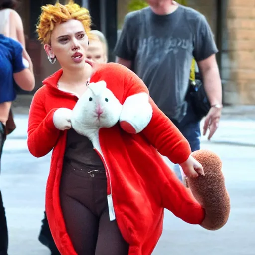 Image similar to scarlett johansson wearing a hamster costume