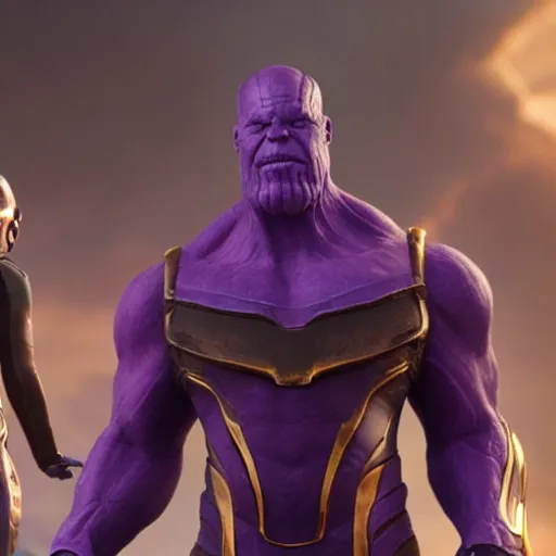 Image similar to thanos looking for his mom at walmart