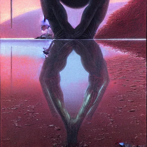 Image similar to a character reflection in a puddle by wayne barlowe