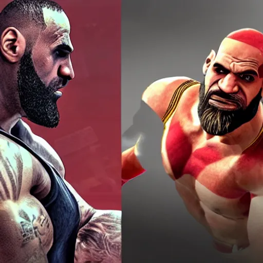 Image similar to kratos fighting lebron james