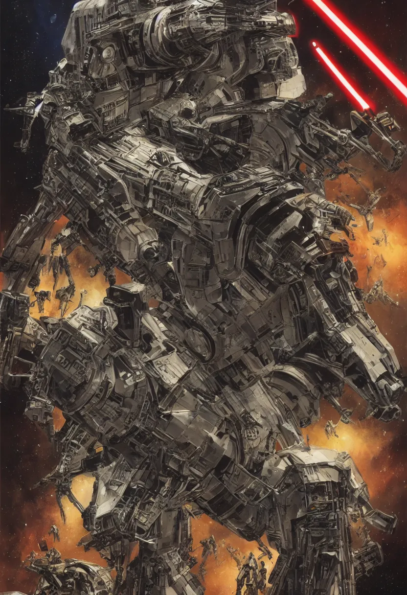 Image similar to star wars posters reinvented by hr giger syd mead yasushi nirasawa, hdr, 8 k, volumetric lighting, dark fantasy style, hyperrealistic, soft lighting, epic visuals, photorealistic, bokeh,