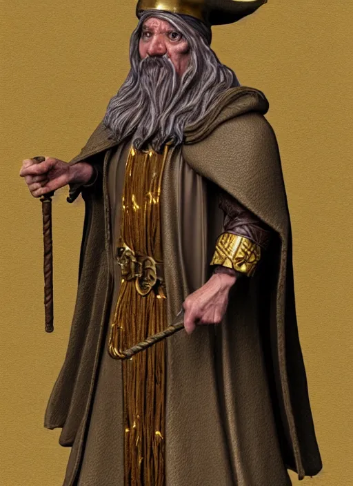 Image similar to highly detailed, hyper realistic wizard with a dungeon background