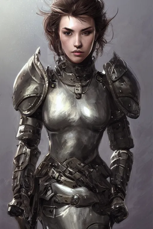 Image similar to a finely detailed portrait of an attractive young woman, clothed in military-style battle armor, shoulder mounted gun, olive skin, long dark hair, beautiful bone structure, symmetrical facial features, intricate, elegant, digital painting, trending on Artstation, concept art, smooth, sharp focus, illustration, from Metal Gear by Ruan Jia and Mandy Jurgens and Artgerm and William-Adolphe Bouguerea, award winning