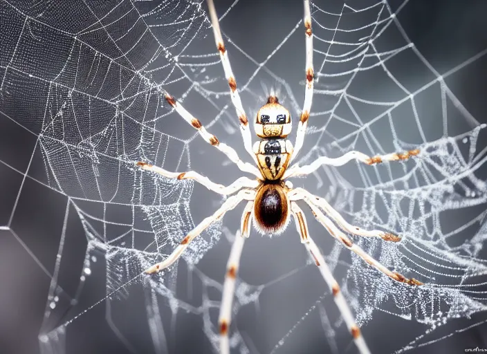 Prompt: super macro of a clear white crystal spider with cybernetics, in the forest. Fantasy magic style. Highly detailed 8k. Intricate. Nikon d850 300mm. Award winning photography.