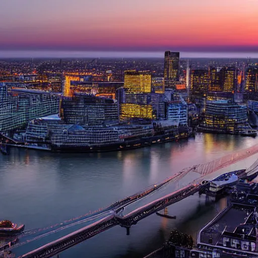 Image similar to award winning photograph of sunrise over rotterdam