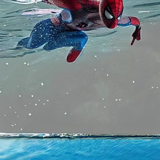 Image similar to photo real of spiderman swimming