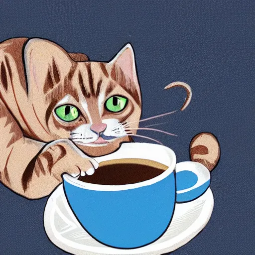 Image similar to a cat is drinking coffee