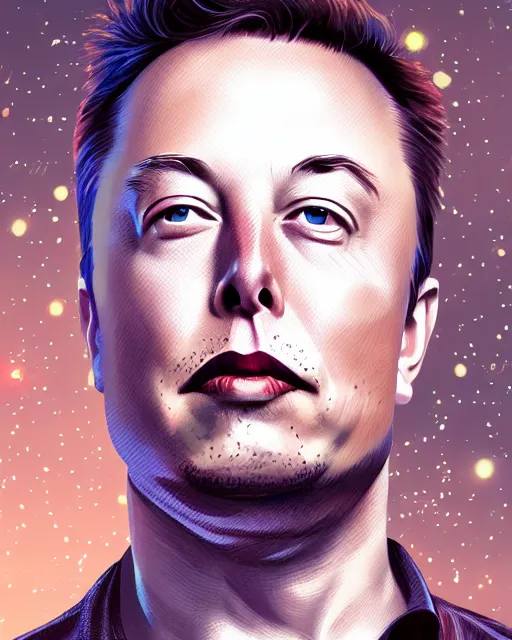 Prompt: A portrait of Elon Musk, highly detailed, trending on artstation, bokeh, 90mm, f/1.4