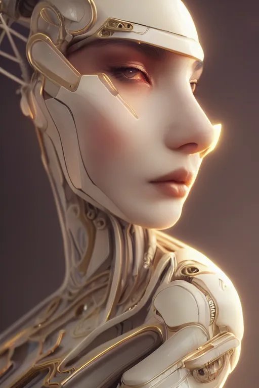 Prompt: soft lustrous seductive ivory cyborg, golden ratio, details, scifi, dark fantasy, cyberpunk, intricate, decadent, ornate, highly detailed, digital painting, octane render, 8 k, artstation, concept art, smooth, sharp focus, illustration, art by artgerm, loish, wlop