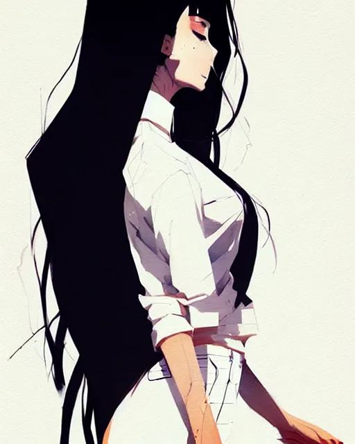 Image similar to a ultradetailed full body portrait of a woman dressed in a white shirt with a tie, by conrad roset, greg rutkowski and makoto shinkai trending on artstation