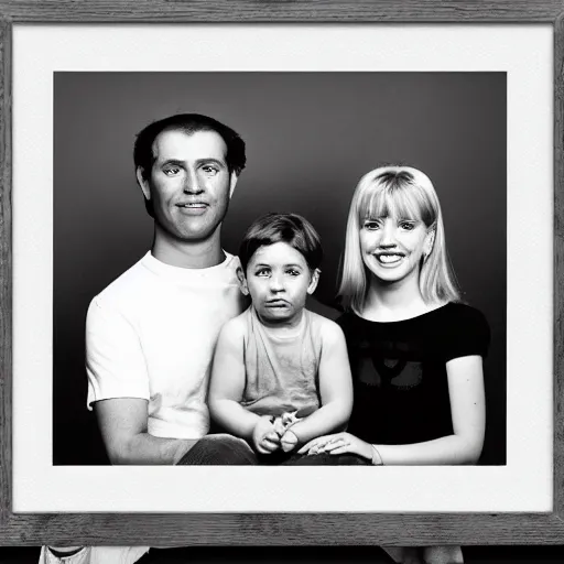 Prompt: symmetrical human 1 9 9 0 s family portrait of the simpsons, grainy high contrast black and white photography photo print ilford warm tone, high definition studio photograph