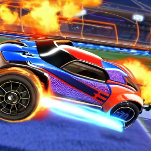 Image similar to rocket league car hitting a flaming ball